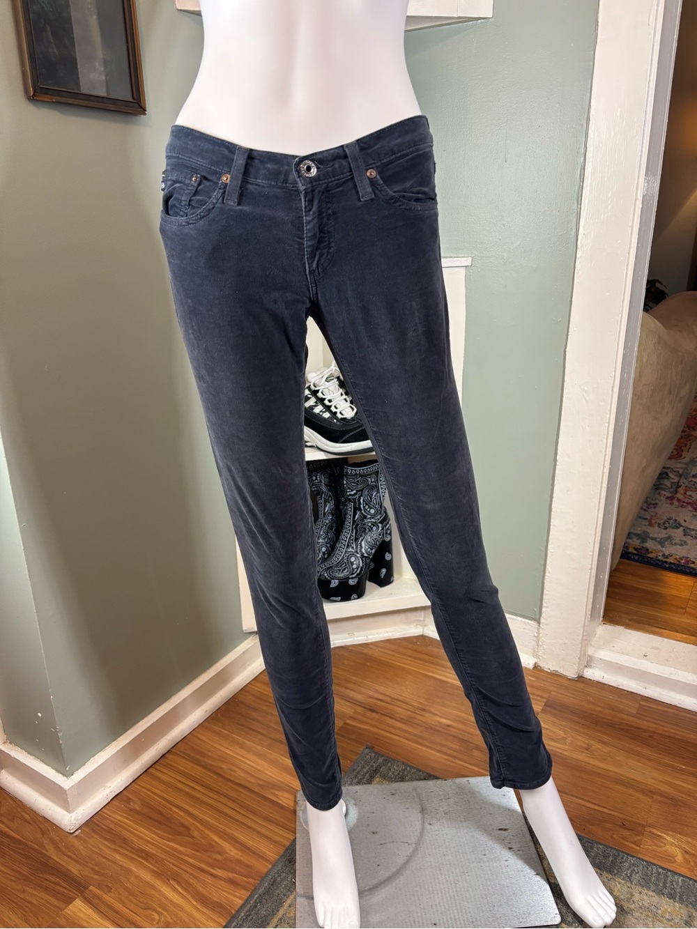 Adriano Goldschmied Low Rise The Legging Super Skinny Grey Velvet Pants